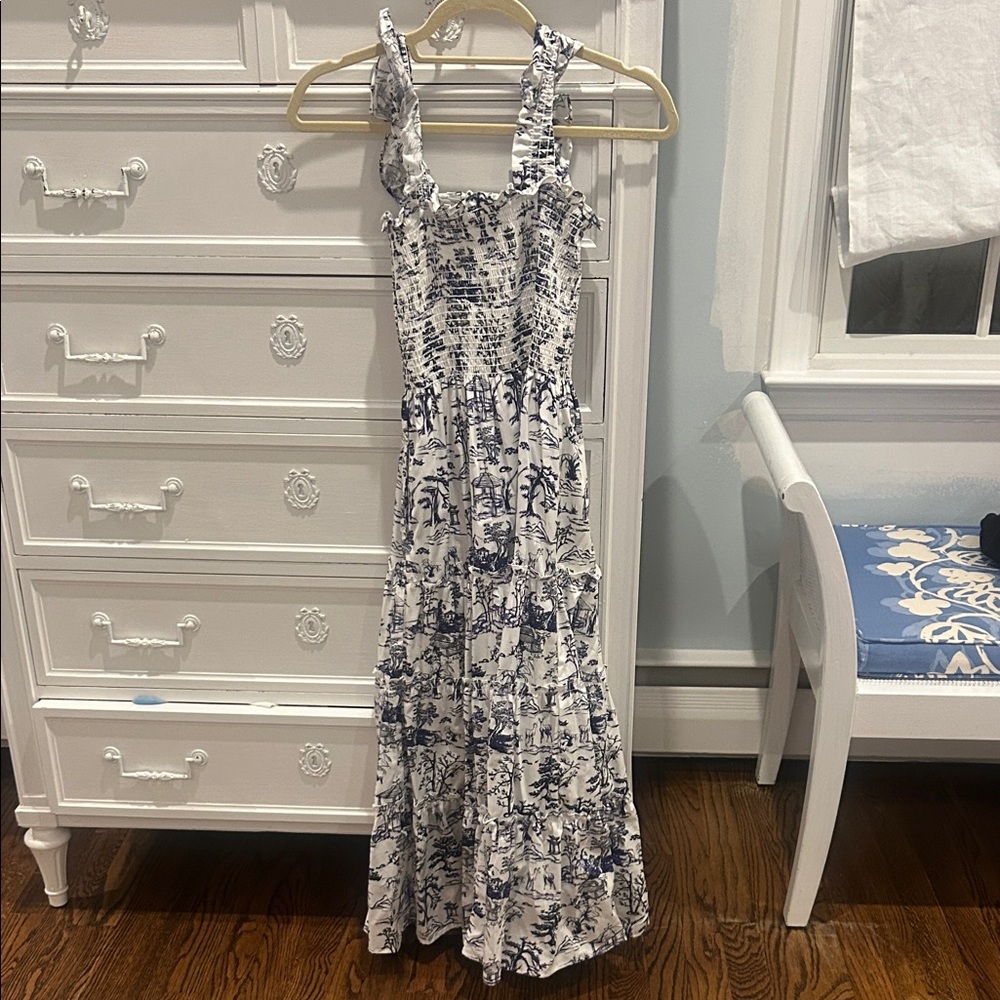 Blue and White Floral Maxi Dress - Aqua